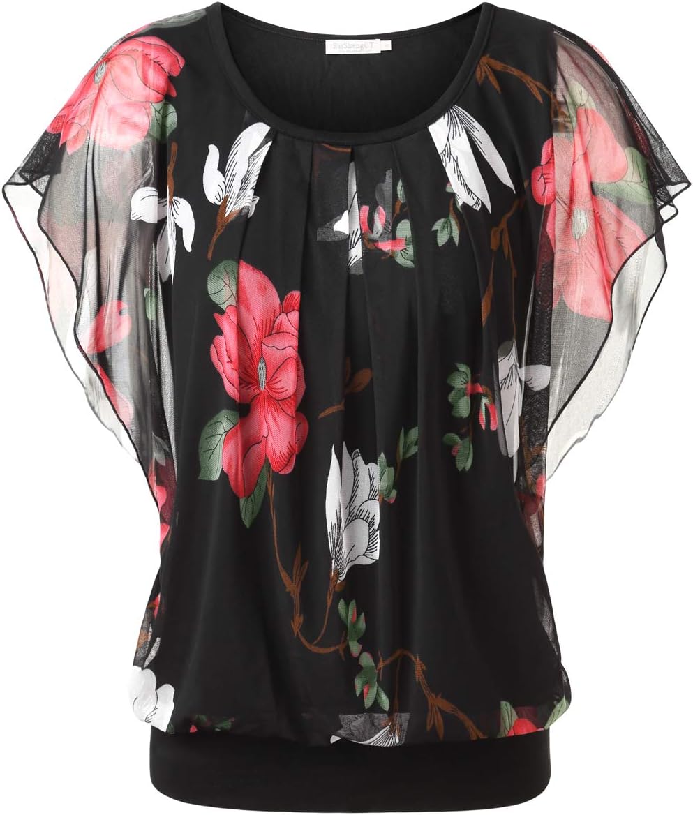 BAISHENGGT Womens Summer Tops Flutter Short Sleeve Blouses