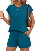 AUTOMET Womens Crew Neck Two Piece Short Sets - Comfortable Summer not