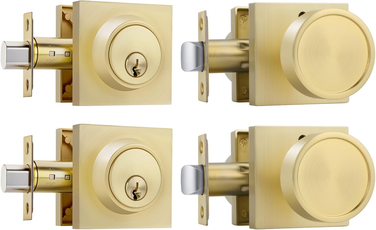 Brushed Gold Door Knob Set with Deadbolt for Privacy Needs