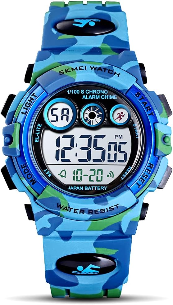 Kids Digital Sport Waterproof Watch - 12/24H Alarm, EL Backlight