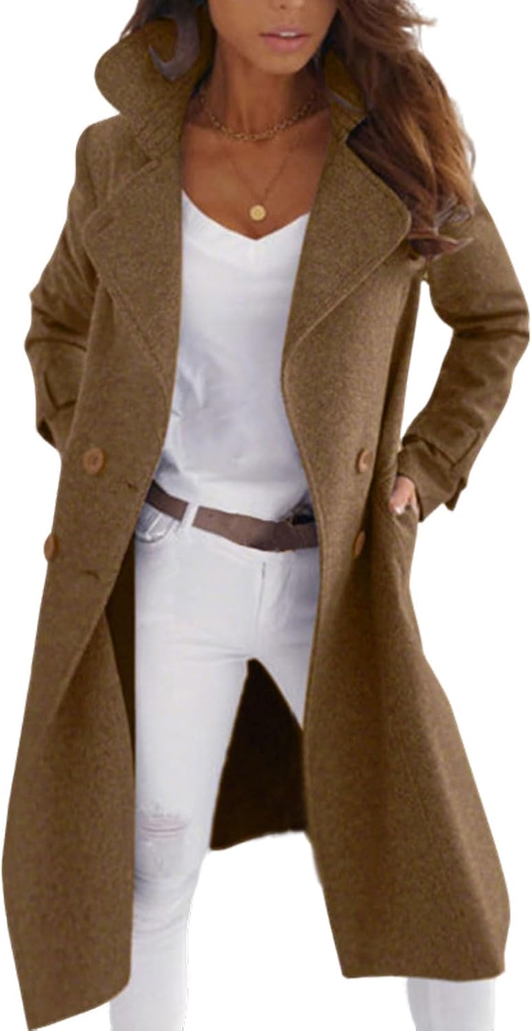 Elegant Double Breast Wool Blend Pea Coat for Women in Winter