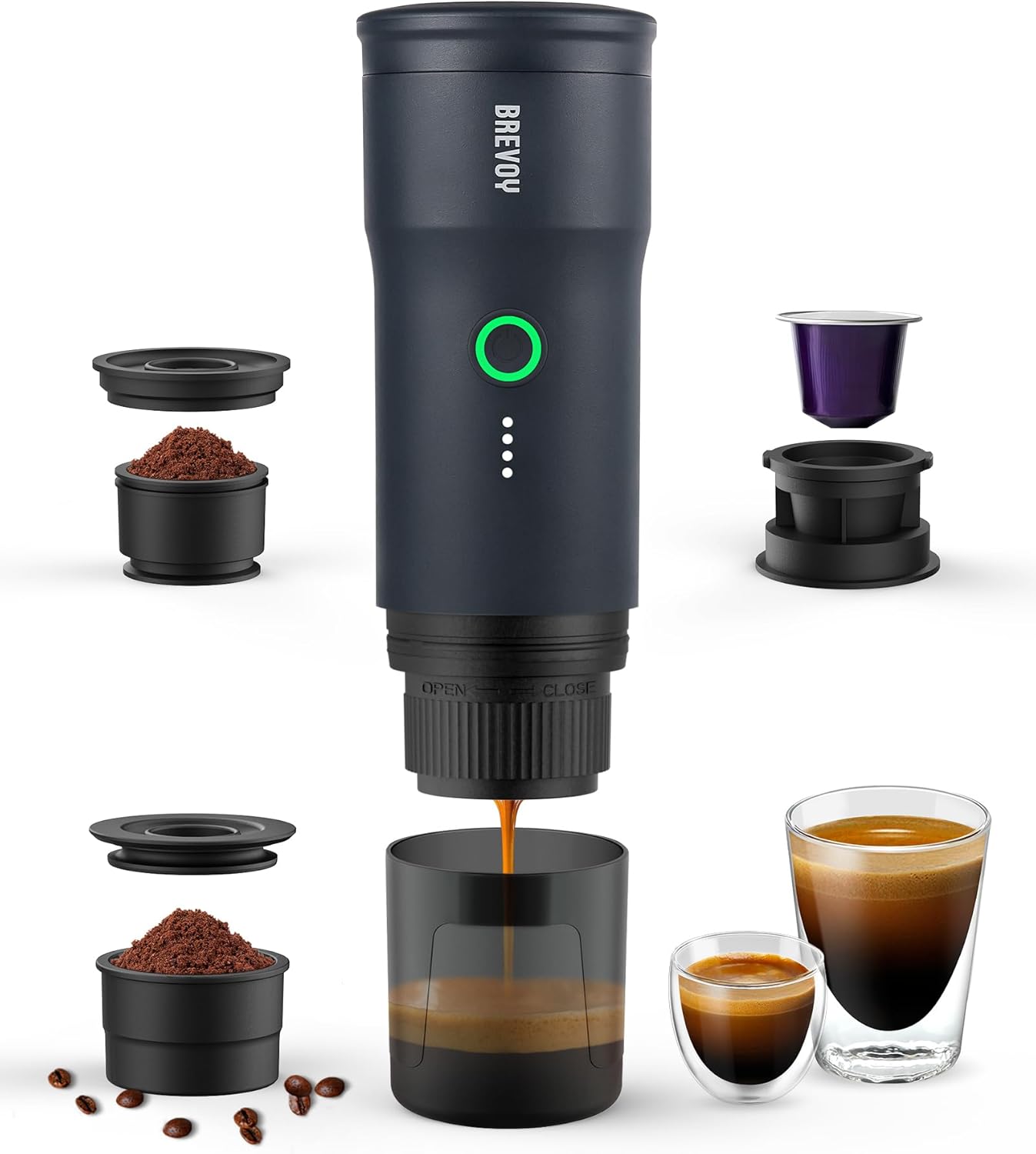 Portable Espresso Maker with Self-Heating & 20 Bar Pressure - BREVOY