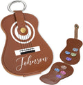 Personalized Guitar Picks Holder Leather Keychain - Custom Name Case