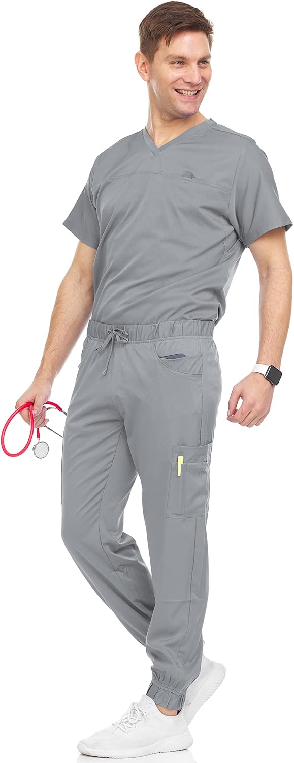 Medichic Men's Workwear Stretch V-Neck Scrub Joggers Set Review