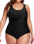 Plus Size Black One Piece Swimsuit for Women - Tummy Control Ruched