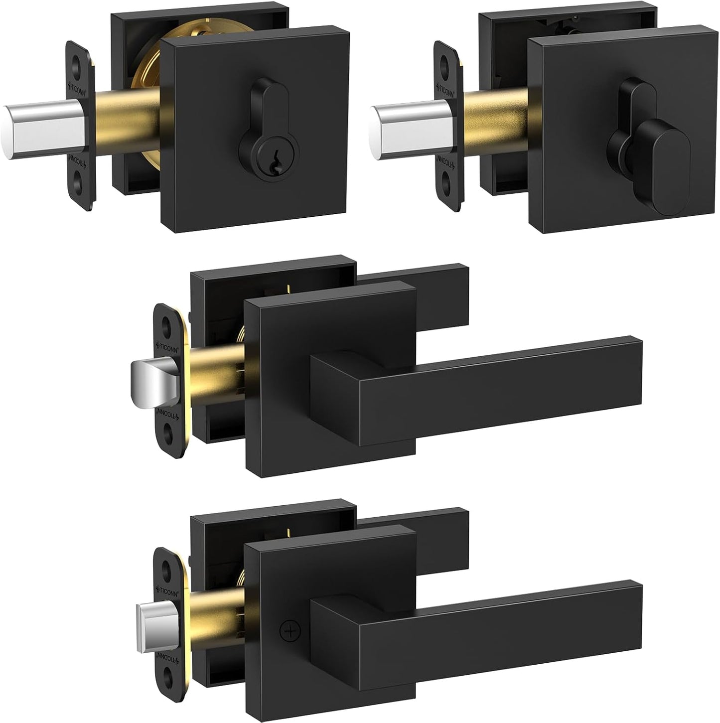 TICONN Matte Black Door Handle Heavy Duty Reversible Square Lever