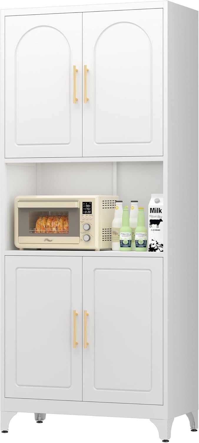 SteeLoong Tall Metal Pantry Cabinet - 4 Doors, Adjustable Shelves