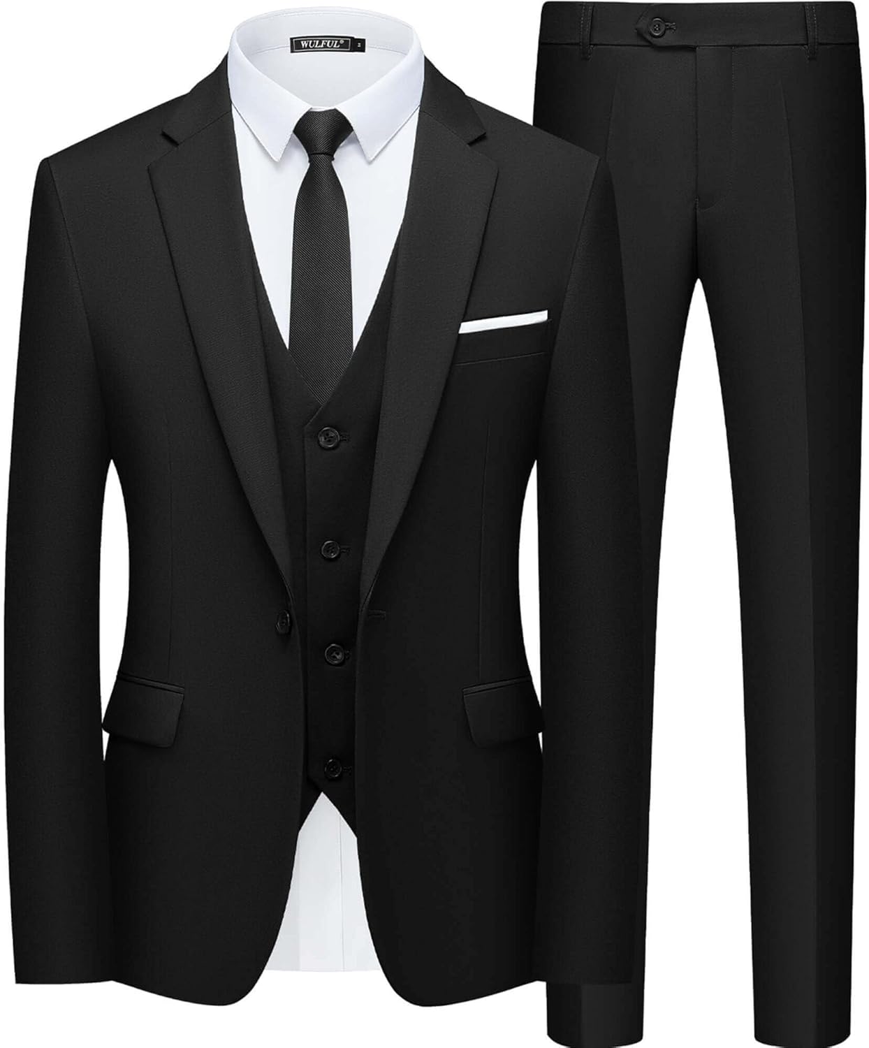 WULFUL Mens Slim Fit Suit 3-Piece Blazer for Any Occasion