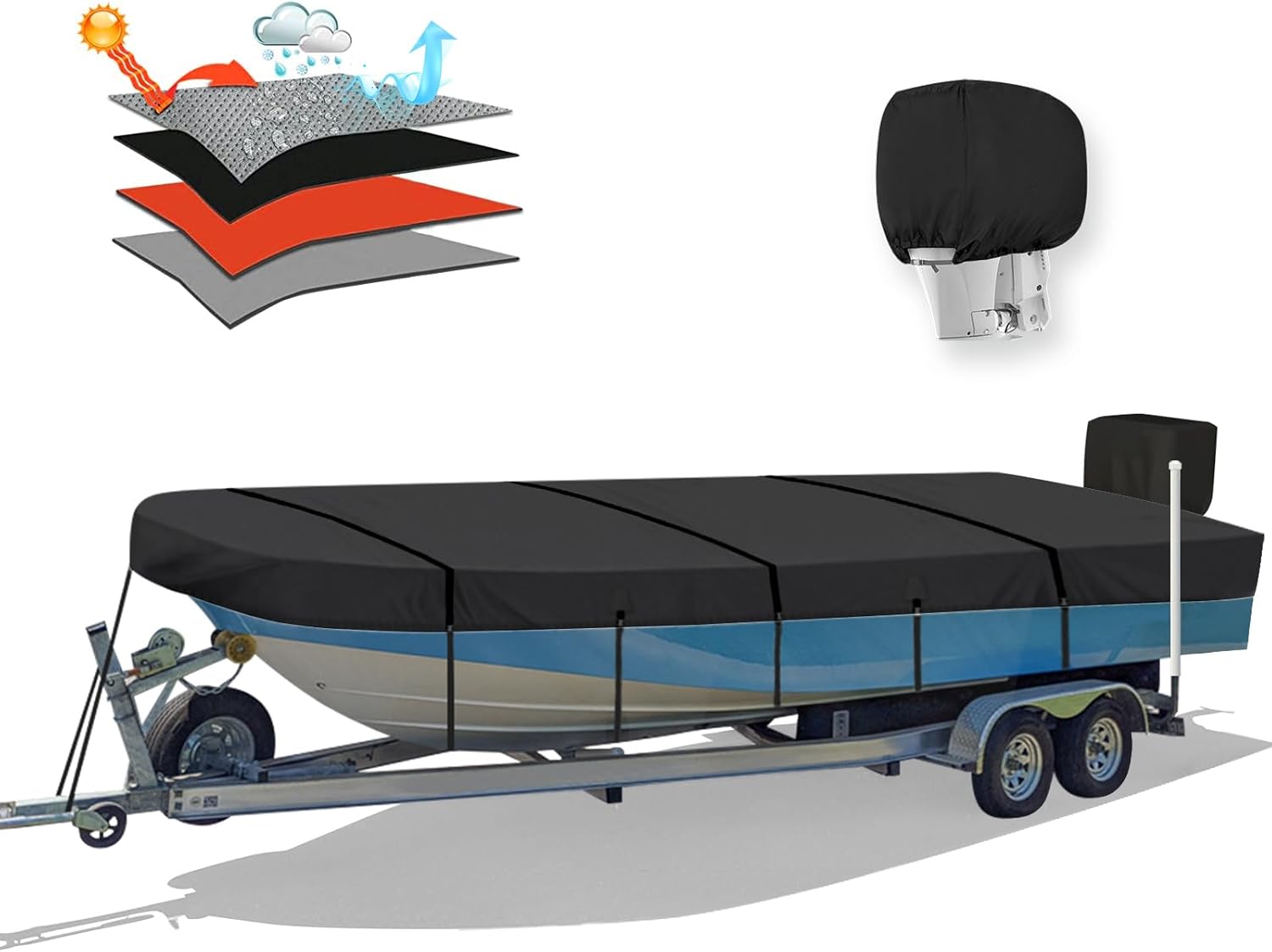 14FT Jon Boat Cover with Motor Cover - Heavy Duty Waterproof