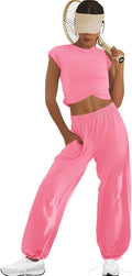 Womens Loungewear Set Cropped Muscle Tee with Wide Leg Pants