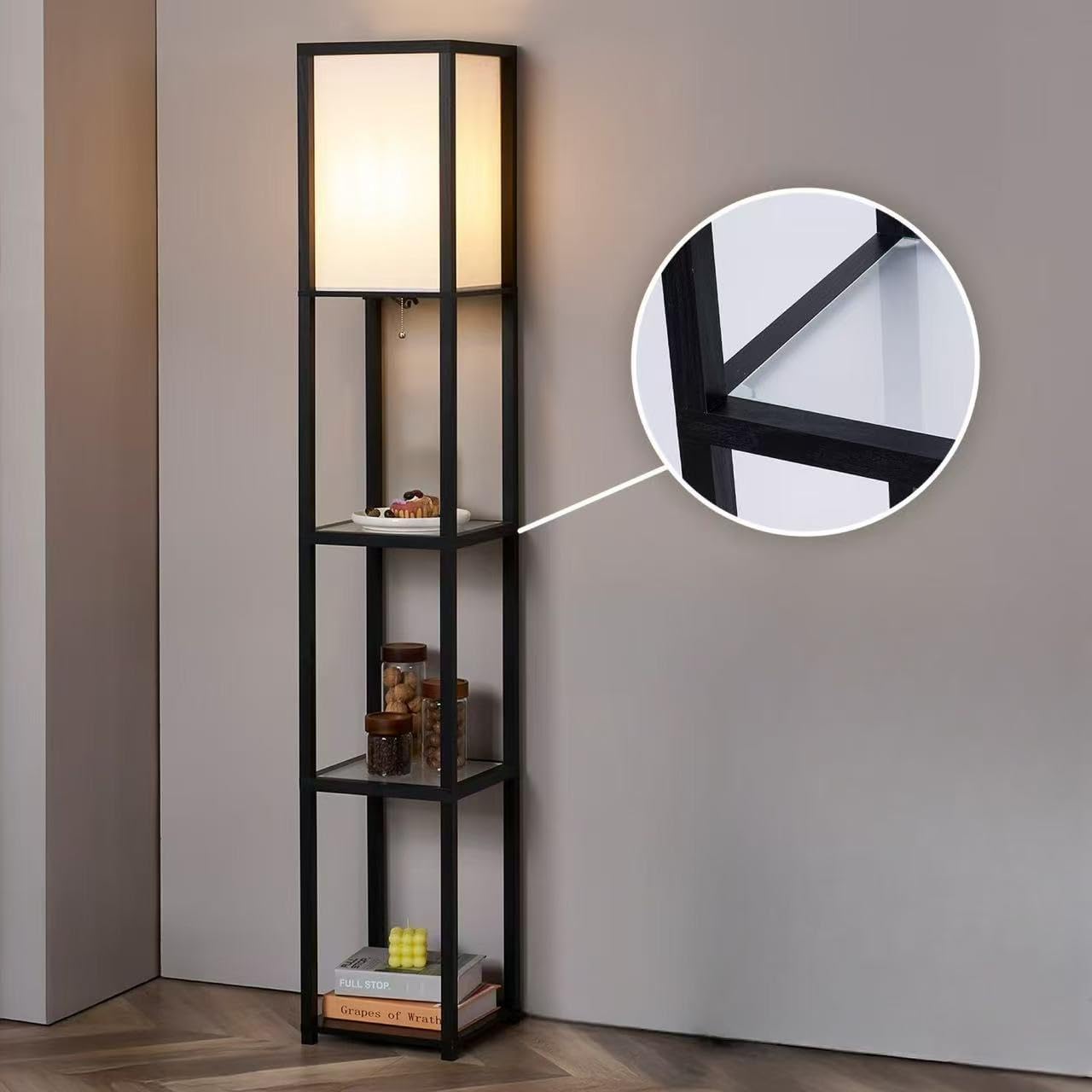 Modern Floor Lamp with Shelves for Living Room and Bedroom