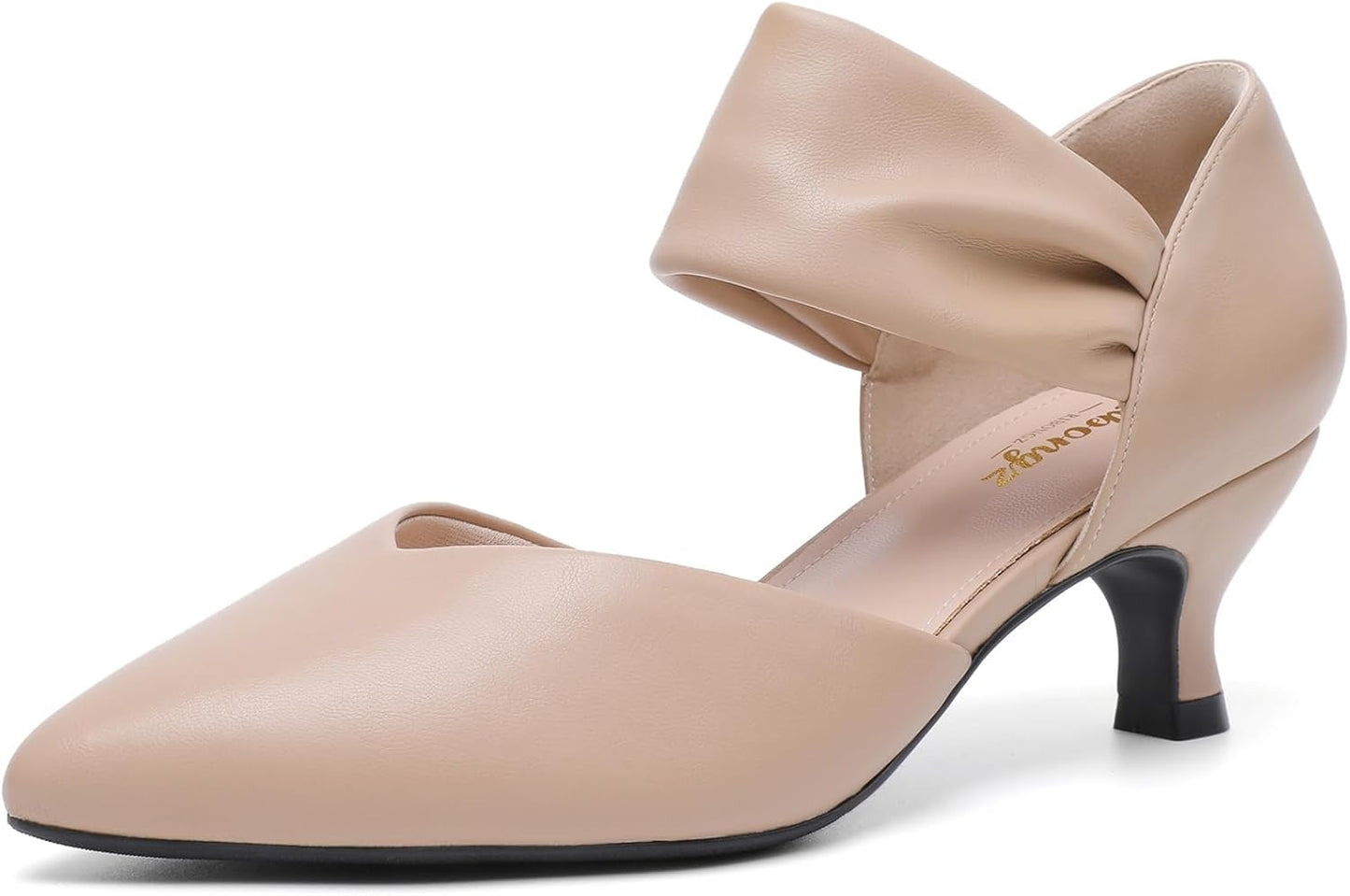 RIBONGZ Kitten Heels for Women Closed Toe Comfortable Low Heels
