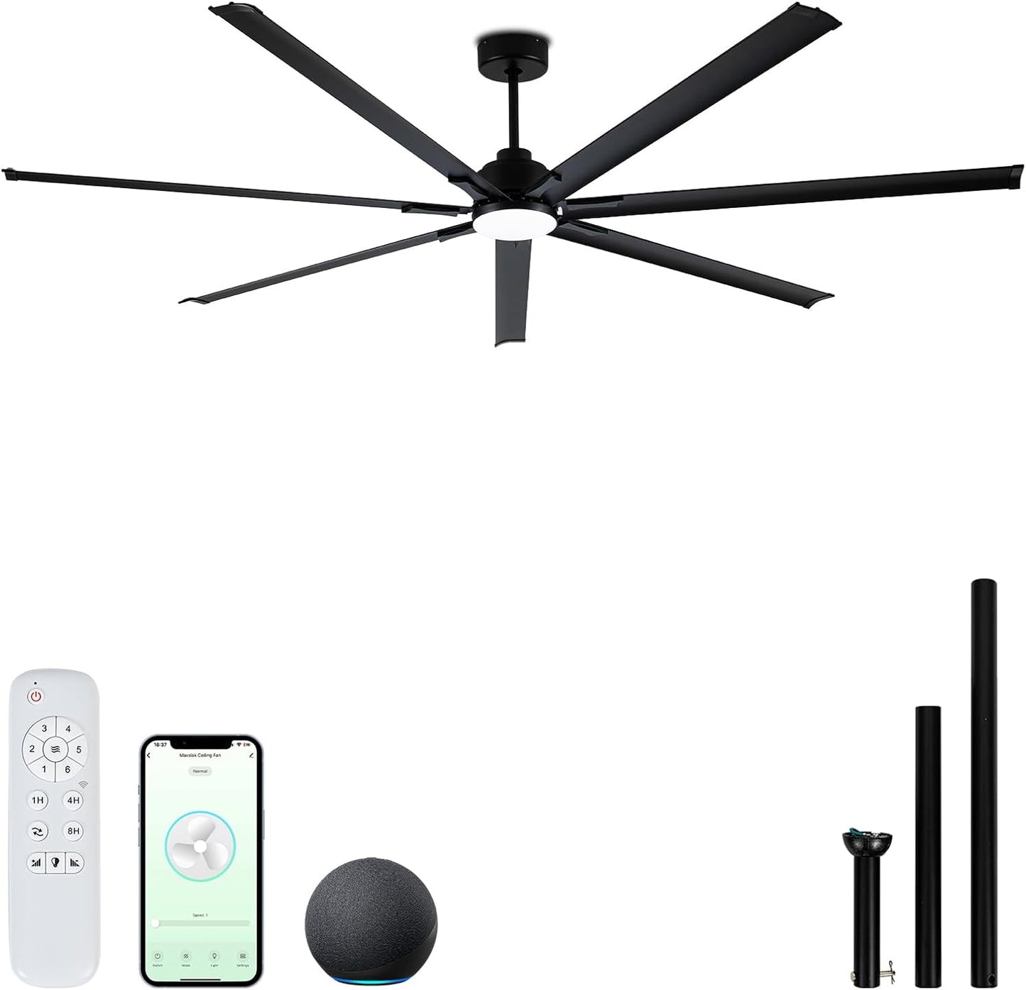 96in Industrial Ceiling Fan with Light and Smart Control Features