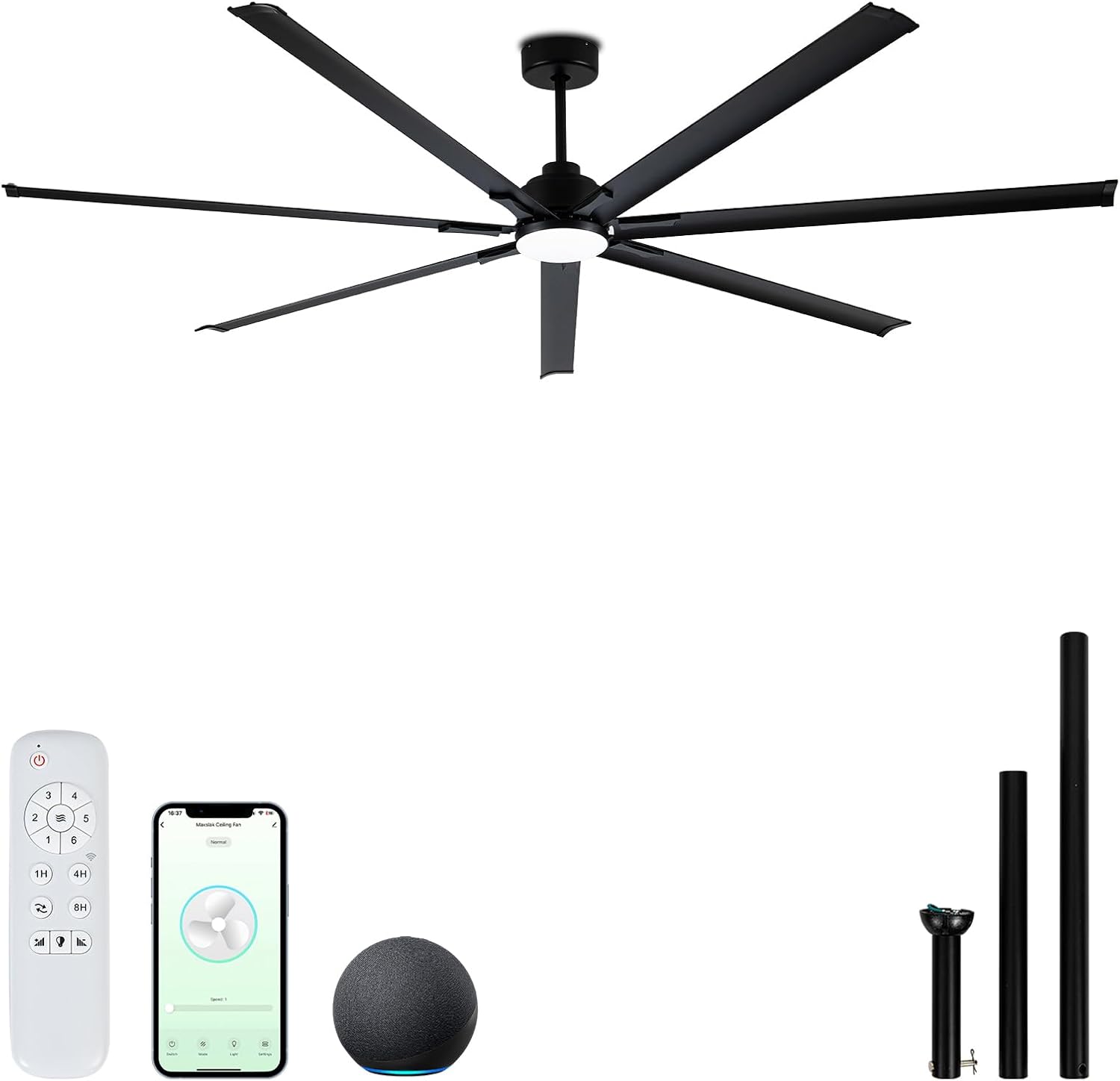 96in Industrial Ceiling Fan with Light and Smart Control Features