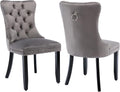 Gray Velvet Dining Chairs Set of 2 - Tufted Upholstered Comfort