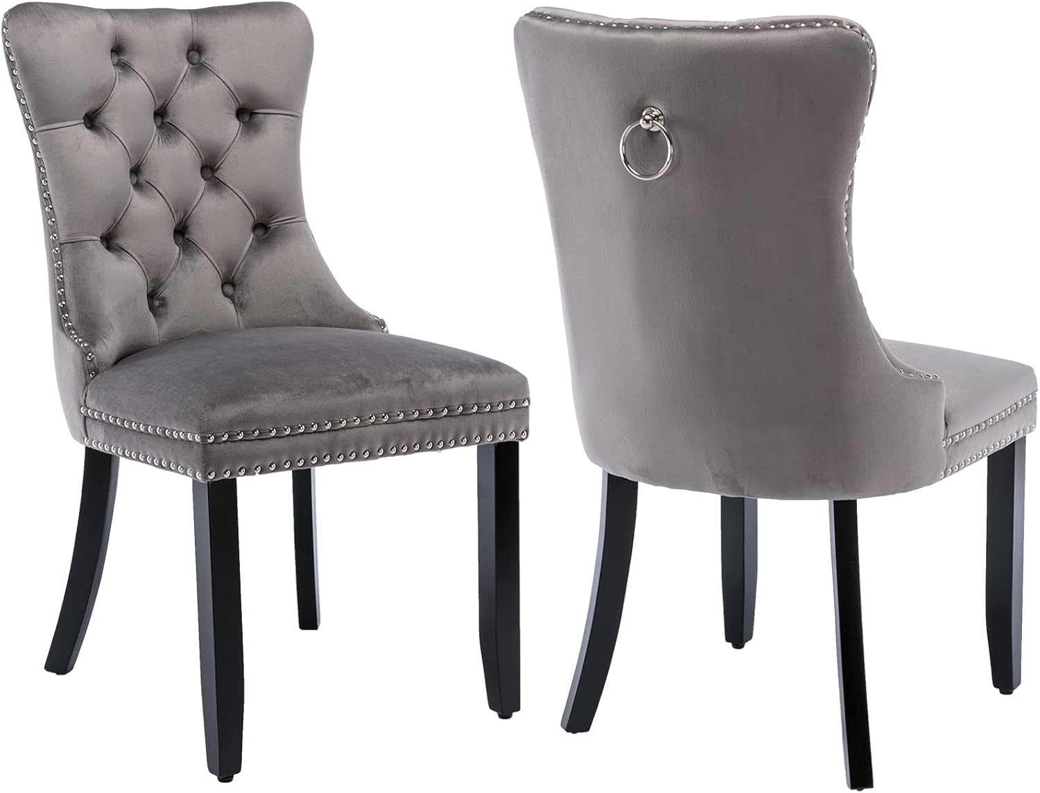 Gray Velvet Dining Chairs Set of 2 for Kitchen & Dining Room