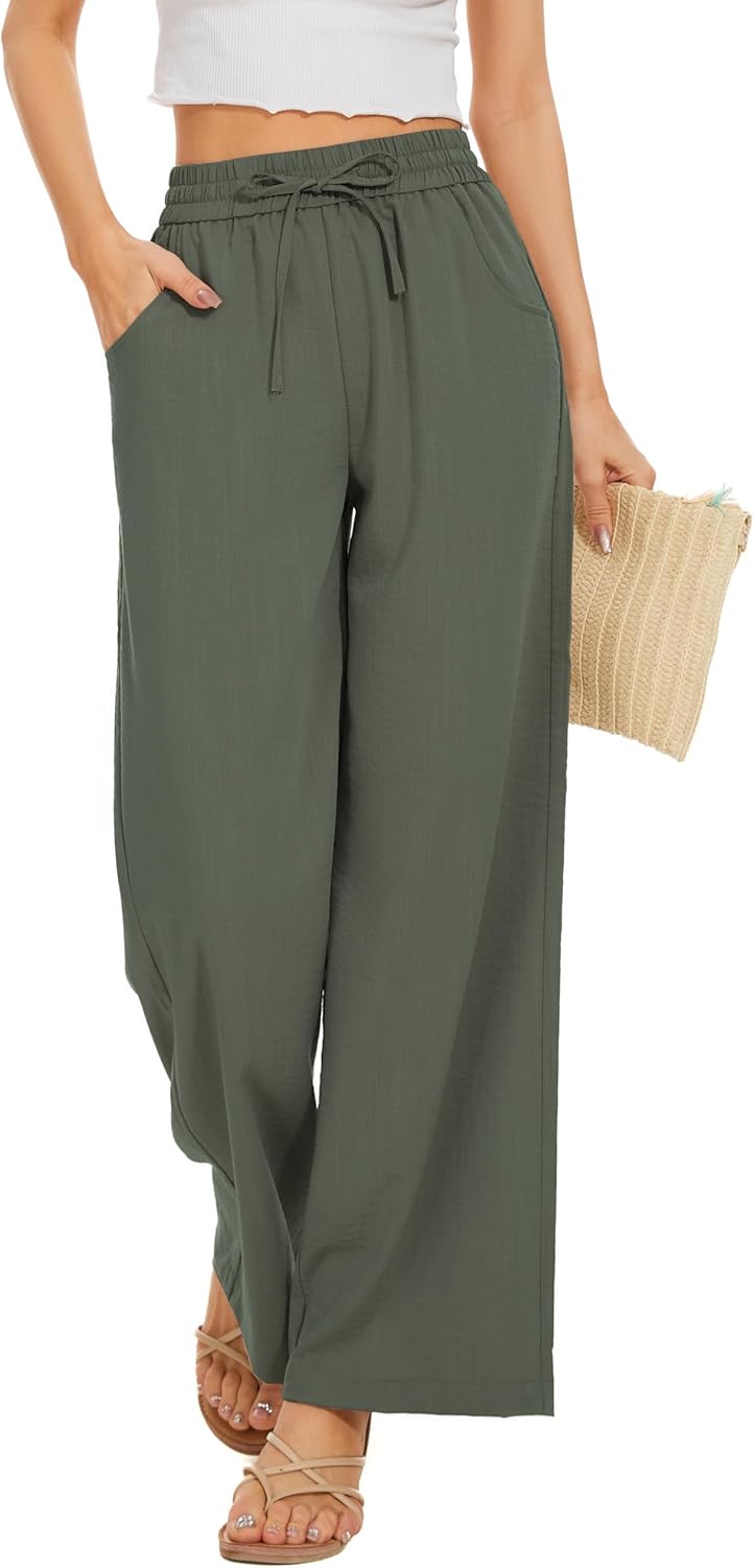 Women Flowy Pants with Drawstring Waist for Summer Comfort