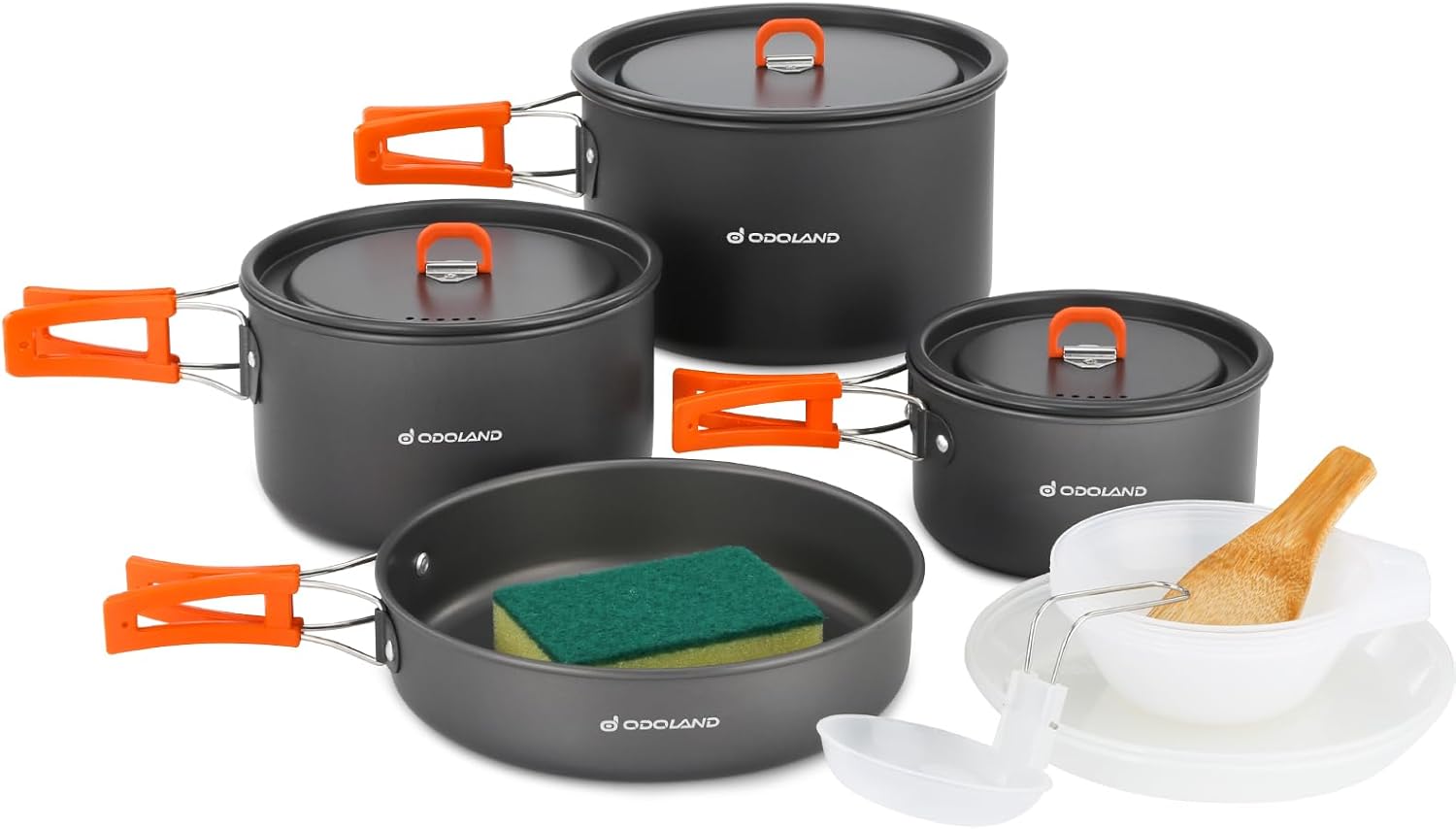 Odoland 15pcs Non-Stick Camping Cookware Set: Lightweight & Portable