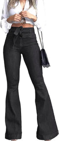 KDF High Waisted Flare Jeans for Women with Removable Belt - Stretch