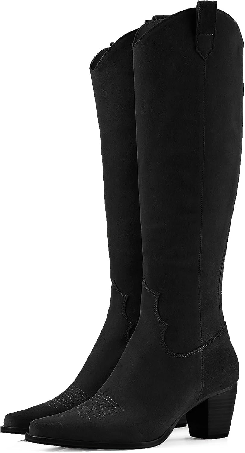 Women Cowboy Knee High Boots with Chunky Block Heel Style