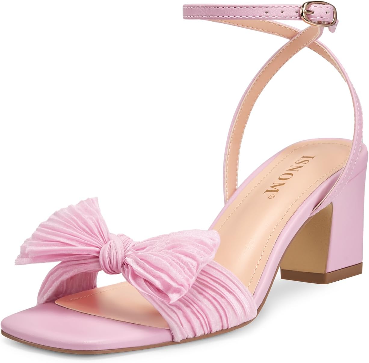 ISNOM Women's Bow Knot Heeled Sandals for Elegant Occasions