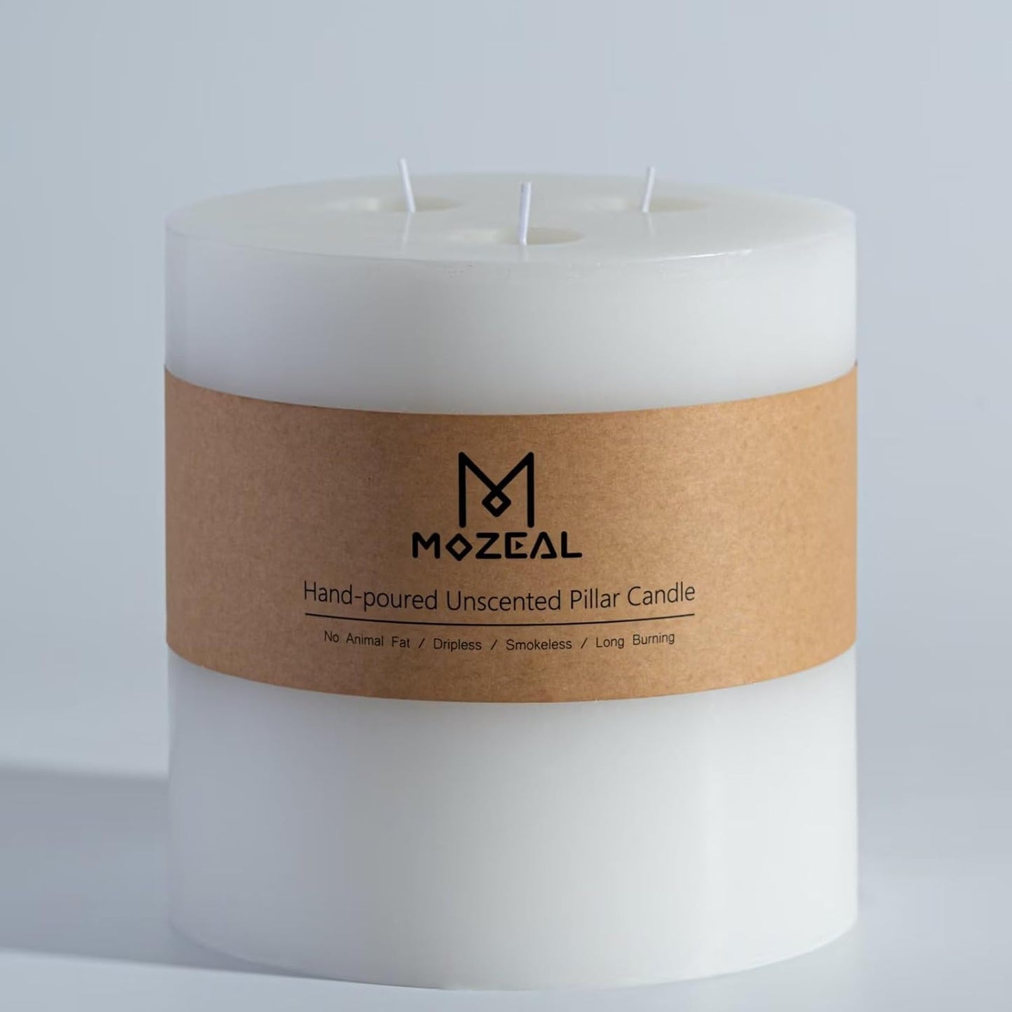 MOZEAL Extra Large 3 Wick White Pillar Candle for Home Decor