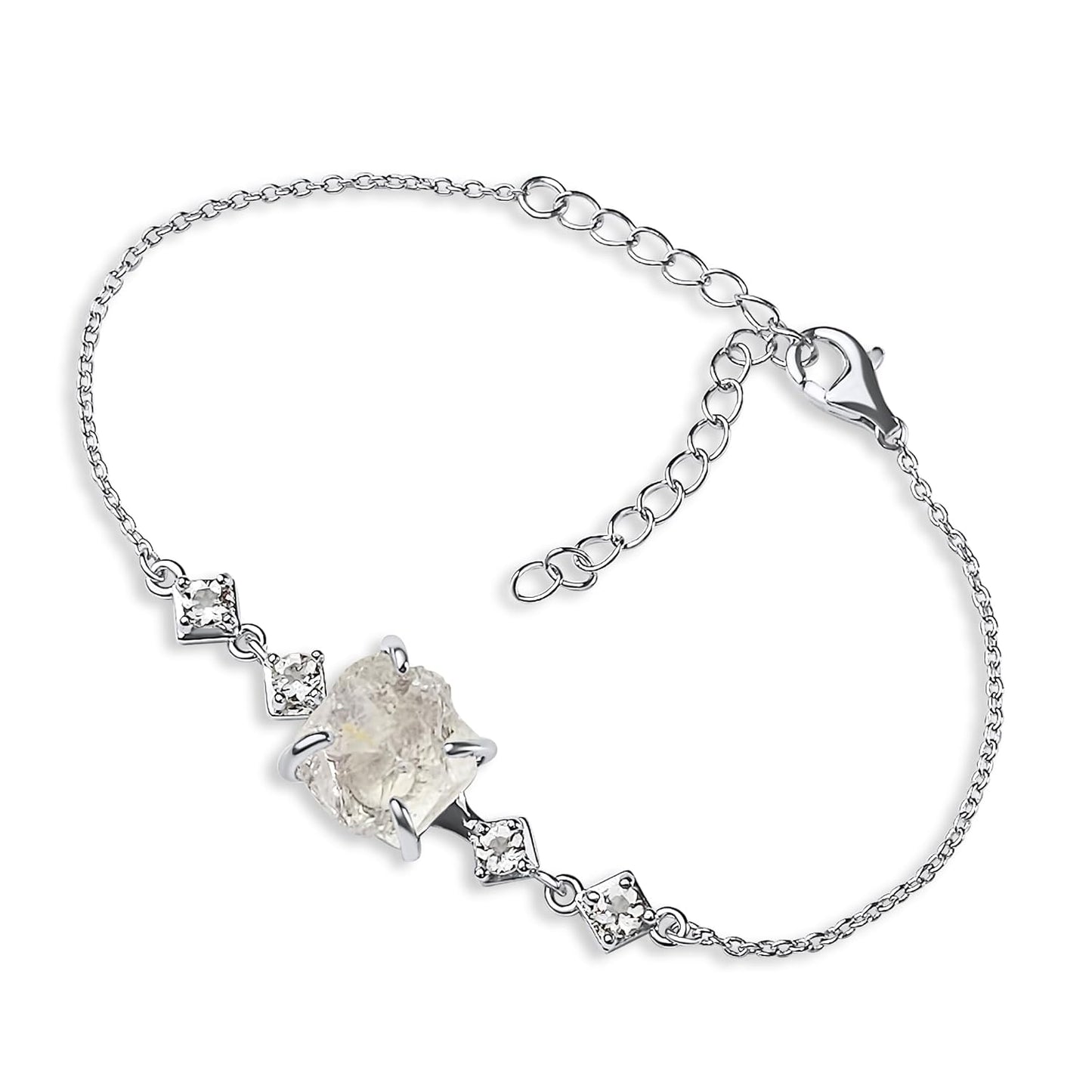 Raw Clear Quartz Crystal Chain Bracelet for Unique Birthstone Gift
