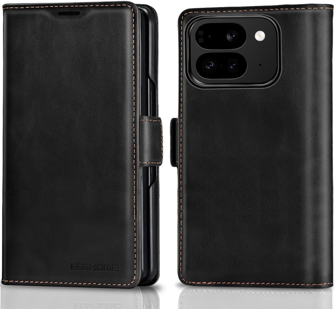 Genuine Leather Wallet Case for Google Pixel 10 Pro Fold - Black