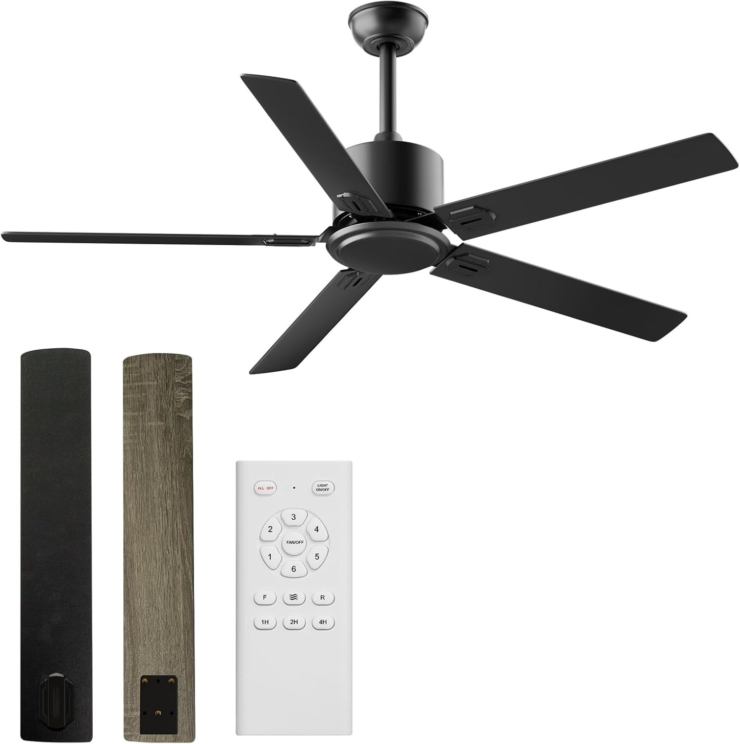 BECLOG 42 Inch Black Ceiling Fan No Light with Remote Control