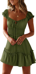 YOBECHO Womens Summer Ruffle Sleeve Sweetheart Neckline Mini Dress is