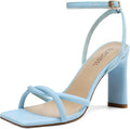 Womens Square Open Toe Strappy Heels - Chunky 3.3in Comfort Heeled