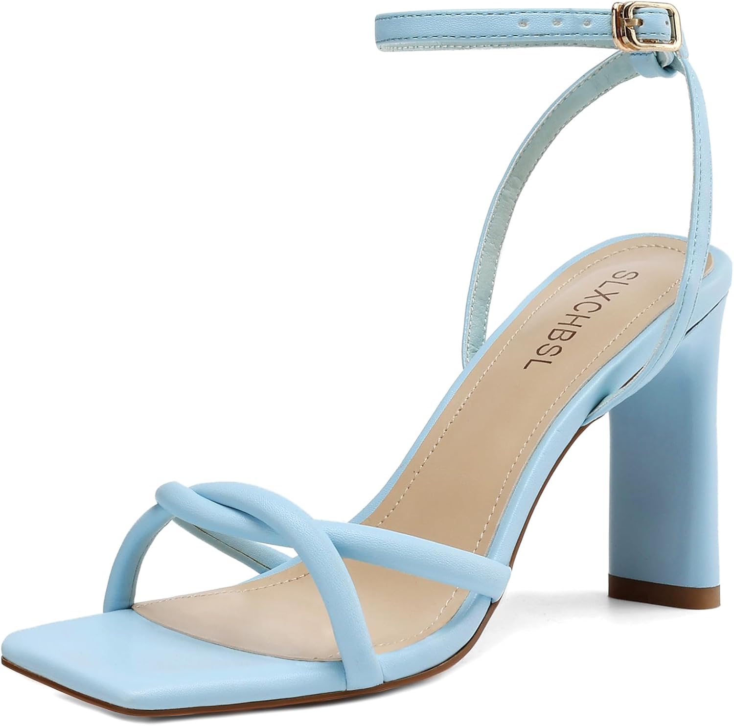 Womens Sandals Square Open Toe Strappy Heels for Comfort