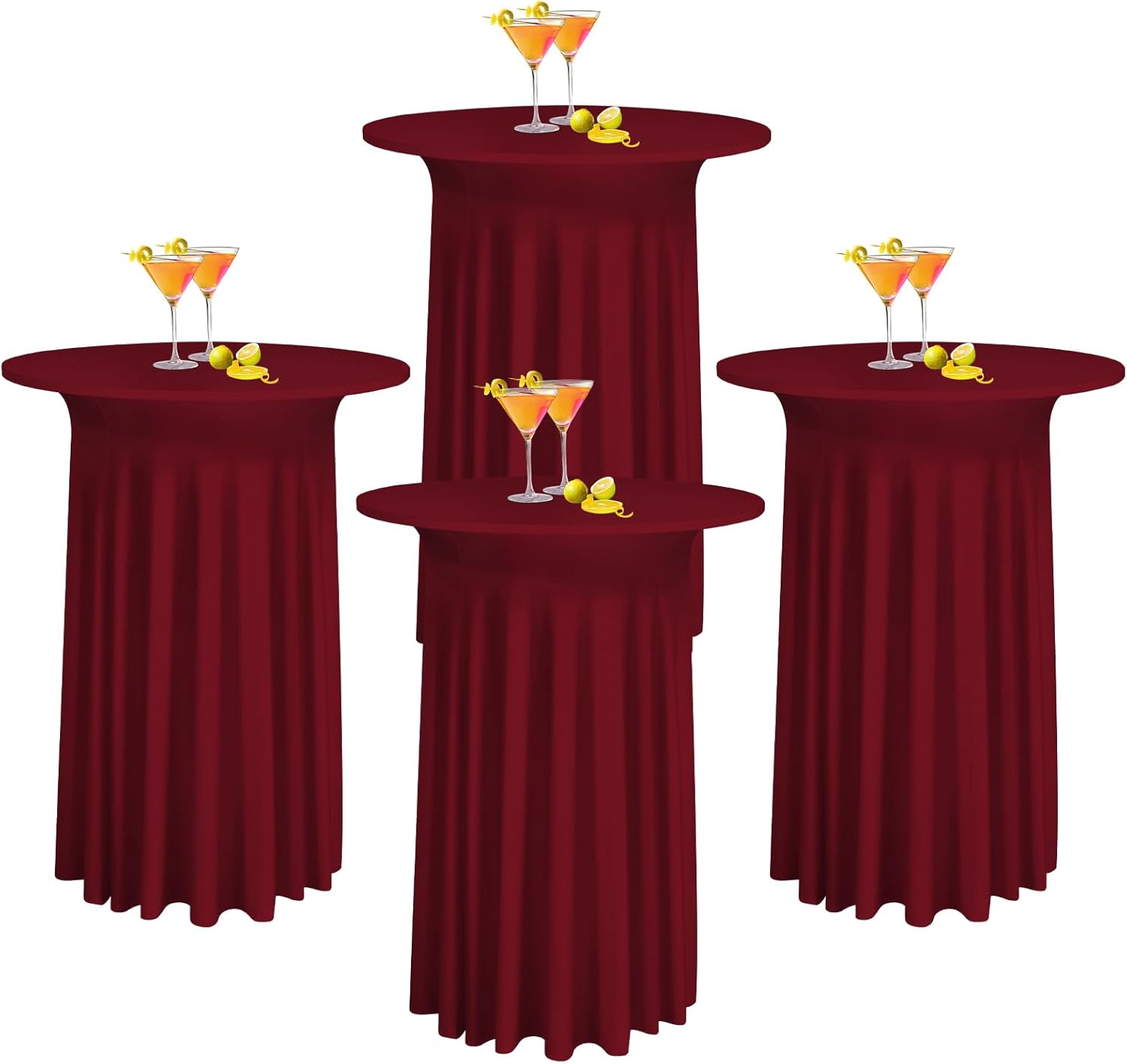Burgundy Spandex Cocktail Table Cover Set - Elegant Draped Style!