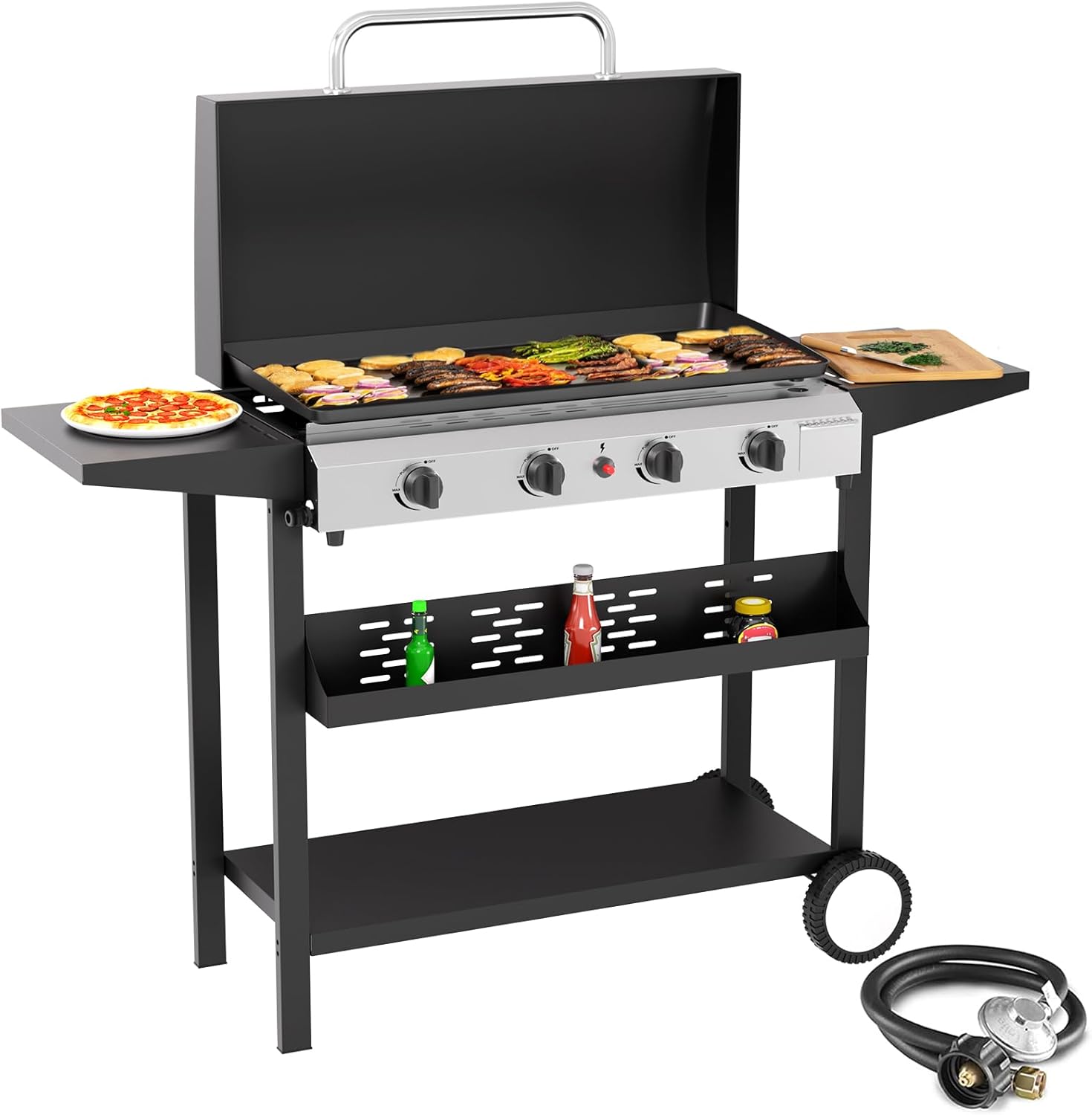 SKOK 4 Burners Outdoor Gas Griddle with Hood for BBQ Fun