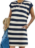 AlvaQ Womens Striped Summer Dress - Casual Crewneck A-Line Women's