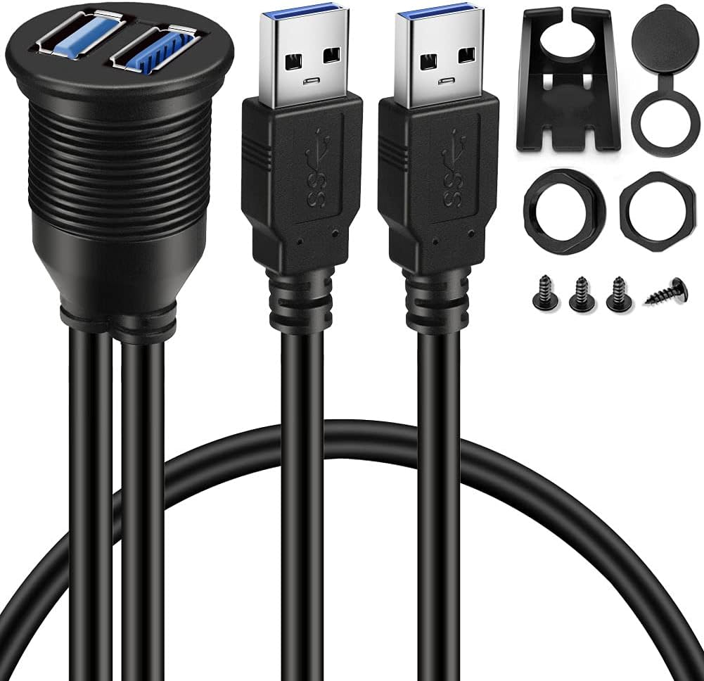 BATIGE Dual USB 3.0 Car Mount Extension - Fast Connectivity