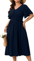 Plus Size Maxi Dress for Women V Neck Short Sleeve - Flowy Swiss Dot