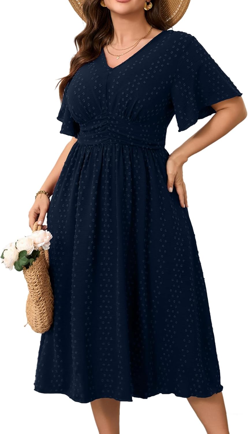 Plus Size Maxi Dress for Women with V Neck and Short Sleeves