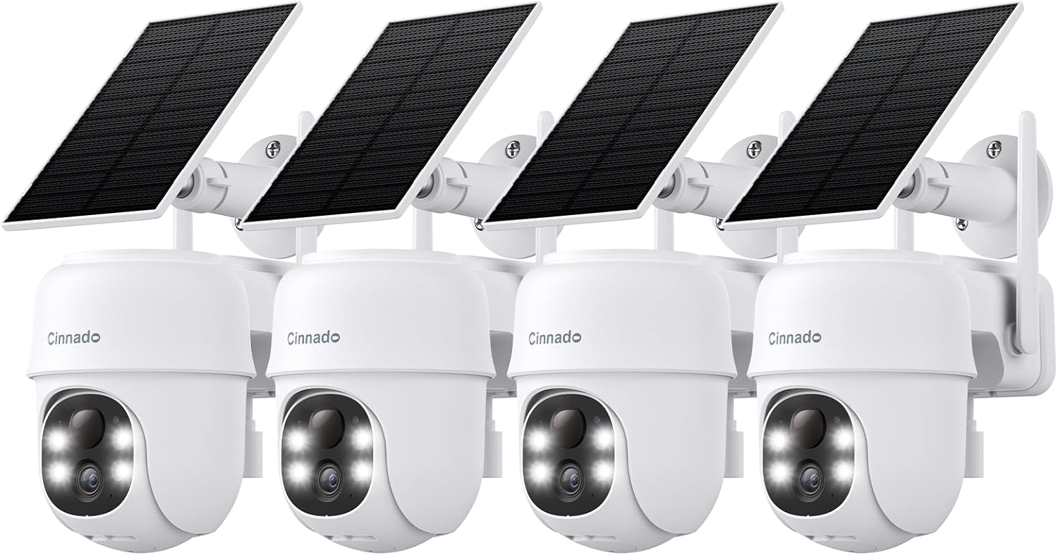 360 Color Night Vision 2K Outdoor Security - Solar Powered - B6-White-4pack