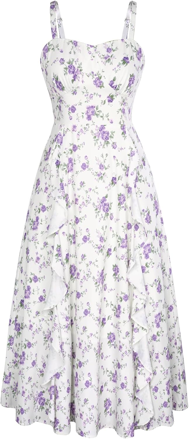 Belle Poque Boho Midi Sun Dress for Women - Ruffle Elegance
