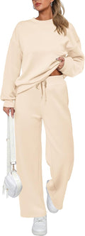 Womens 2 Piece Tracksuit Set - Cozy Long Sleeve Sweatshirt & Wide Leg