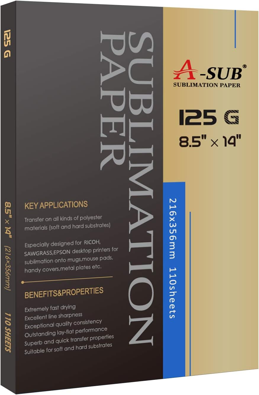 A-SUB 8.5x14 Sublimation Paper 110 Sheets - Sublimation Printer Ink Compatibility!