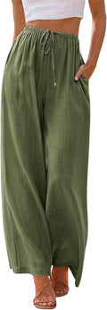 LILLUSORY Women's Linen Summer Palazzo Pants Flowy Wide Leg