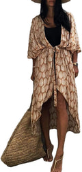 Tie Dye Open Front Long Kimono Swimsuit Cover Up - Flowing Beachwear
