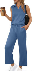 Two Piece Sets for Women Sleeveless V Neck Top and Wide Leg Pant
