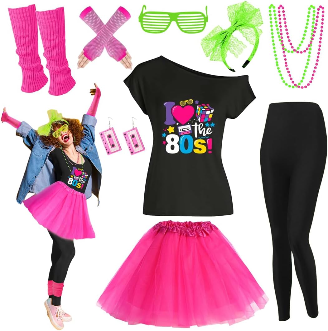 80s Outfit Women Costume Accessories Set for Retro Parties