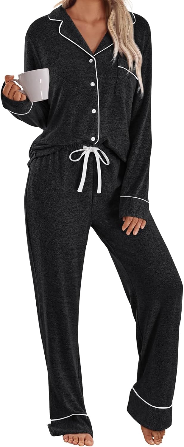 Womens Pajamas Sets Long Sleeve Lounge Warm Sleepwear 2 Pieces