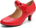 Bow Heels Mary Jane Kitten Heel Pumps - Comfortable Low Heel Dress