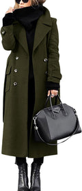 Women's Winter Double Breasted Wool Coat with Belt - Midi Peacoat