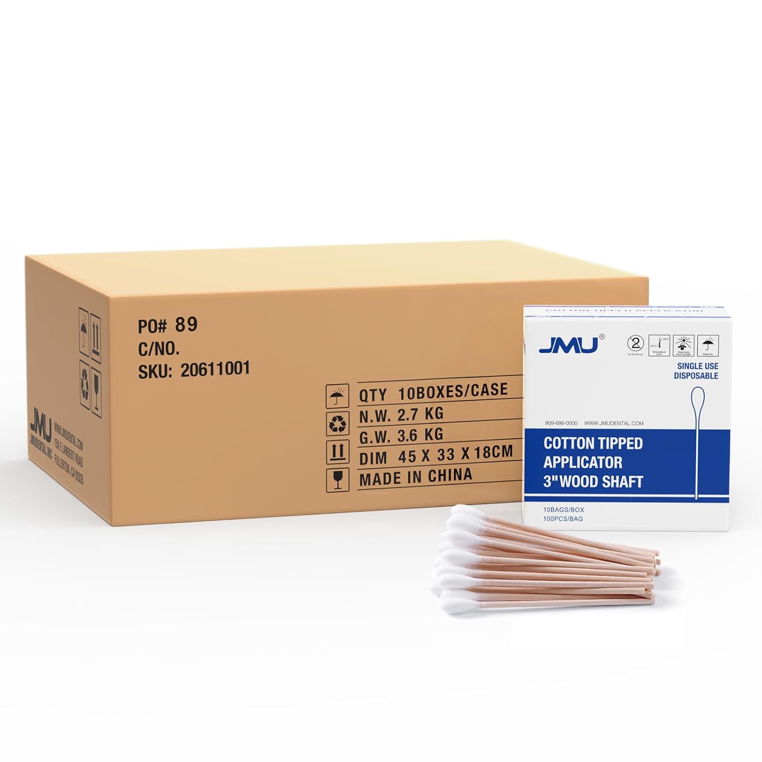 JMU Medical Cotton Swabs - 10000 Pcs Non-Sterile Applicators